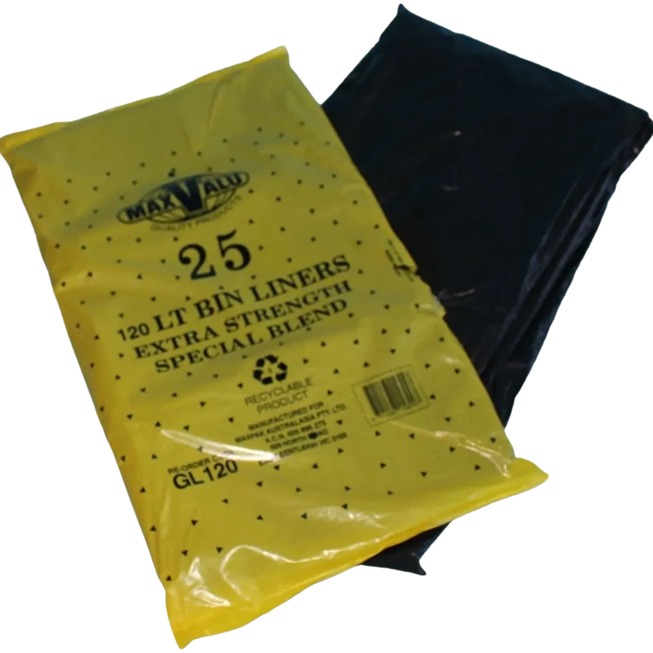 120L Heavy Duty Liner 110x45+45cm MaxValu Black Bin Bags