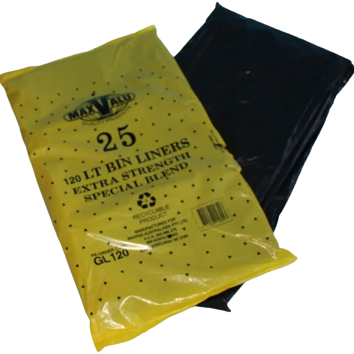 120L Heavy Duty Liner 110x45+45cm MaxValu Black Bin Bags