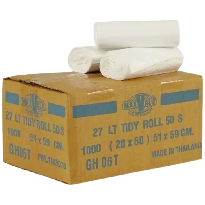 27L WHITE Tidy Bag 59X51cm Roll MaxValu Bin Bags