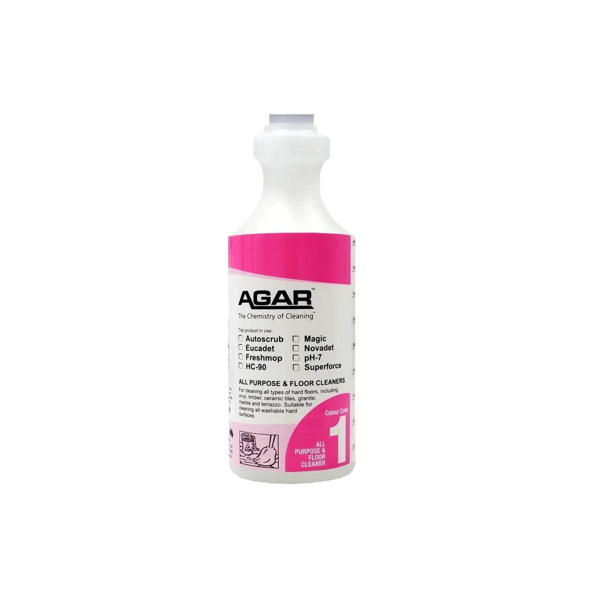 Agar #1 500ml Empty Spray Bottle. Autoscrub, Eucadet, Fresh Mop, HC-90, Magic, Novadet, pH-7, Superforce