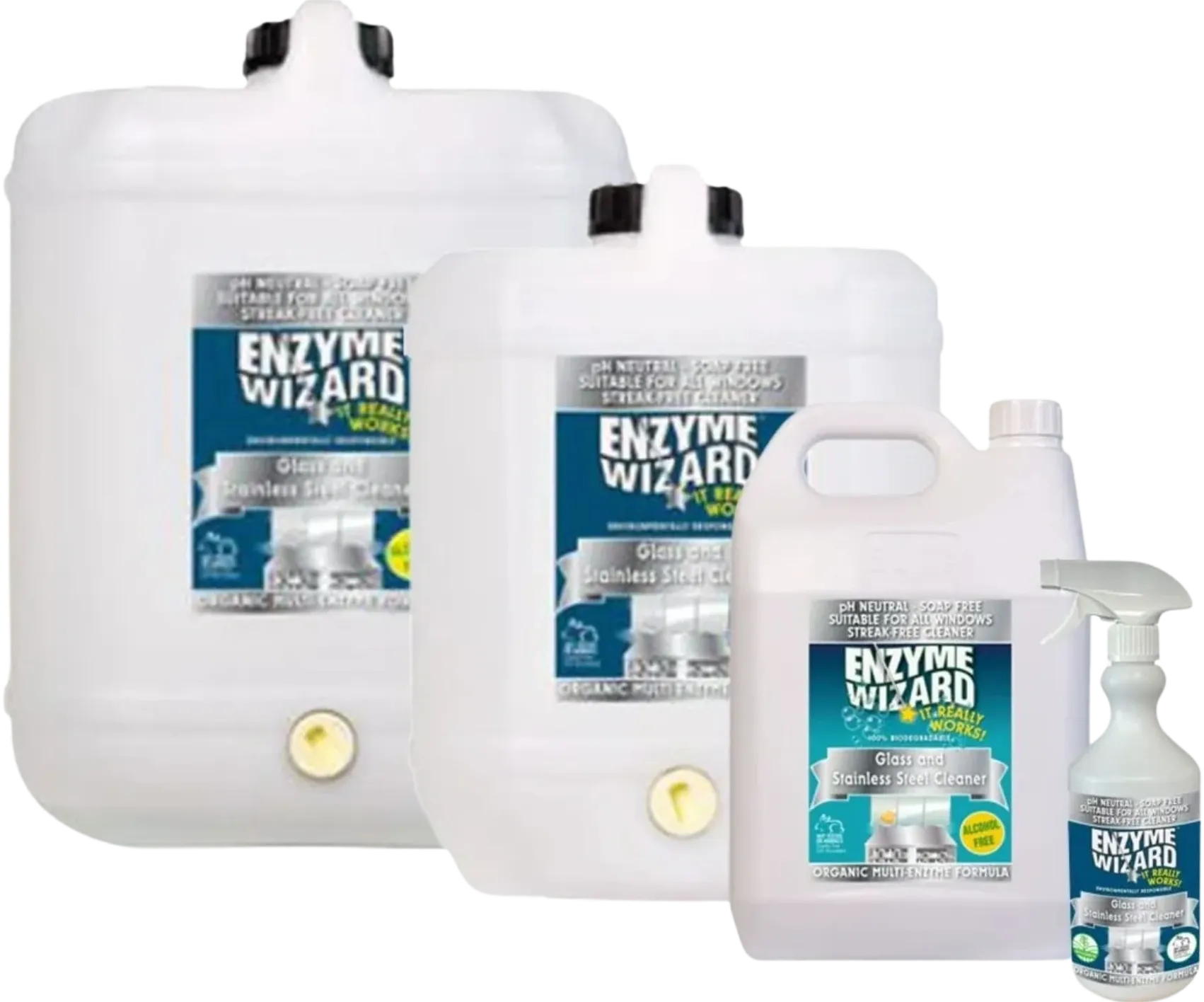 Enzyme Wizard Glass and Stainless Steel Cleaner Various Sizes