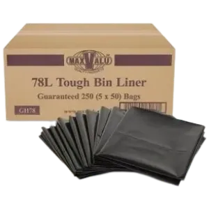 78L BLACK Bin Liner 91x76cm 250pk Bin Bags