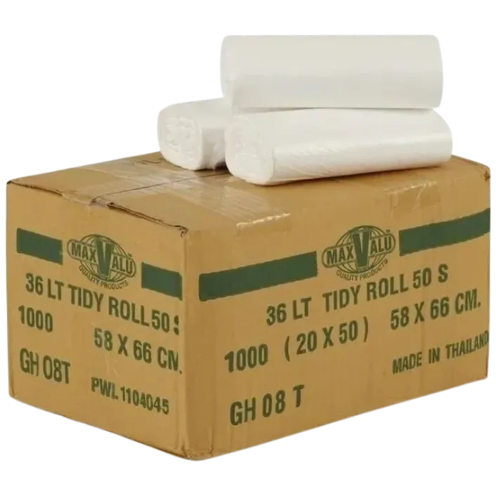 36L WHITE Tidy Bag 66X58cm Roll MaxValu Bin Bags