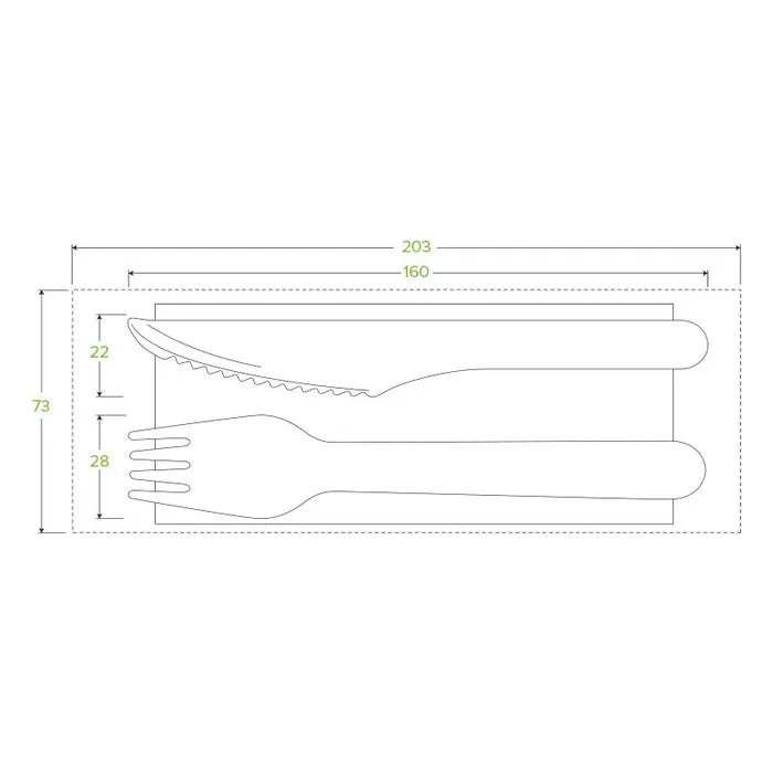 Biopak 16cm Uncoated Wood Knife, Fork & Napkin Set (Carton 400)