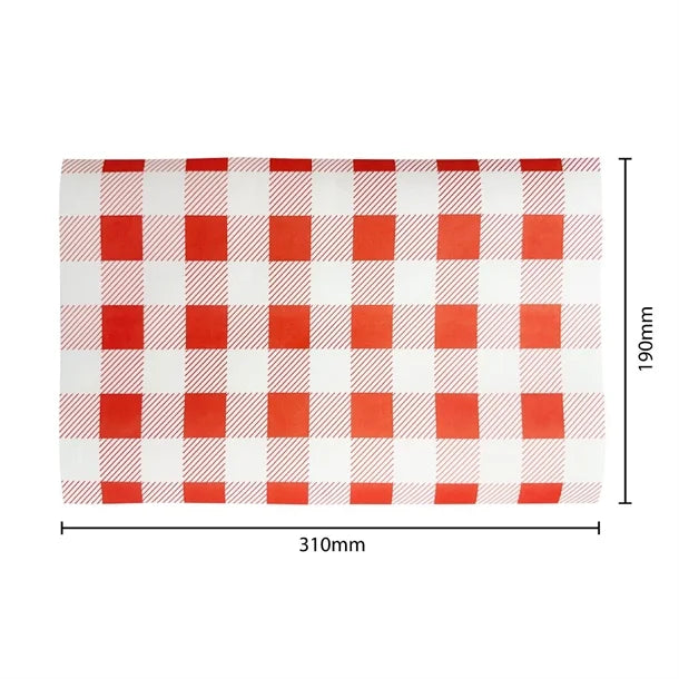 Fiesta Compostable Red Gingham Greaseproof Sheets - 380x310mm (200Pack)