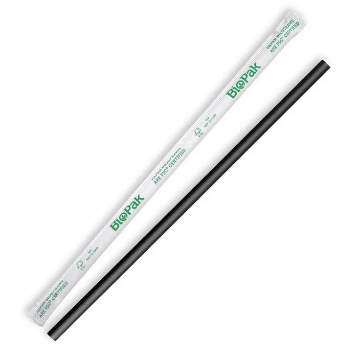 Biopak 6mm Individual Wrapped Regular Black BioStraw (Carton 2500)